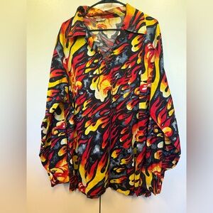 Handmade vintage men’s shirt.  Flame pattern.  Halloween couples costume. XL